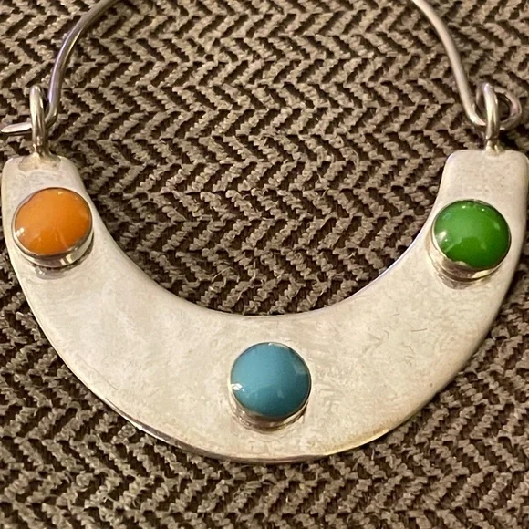 Mexico Sterling Silver Enamel Hoop Earrings - Picture 4 of 7